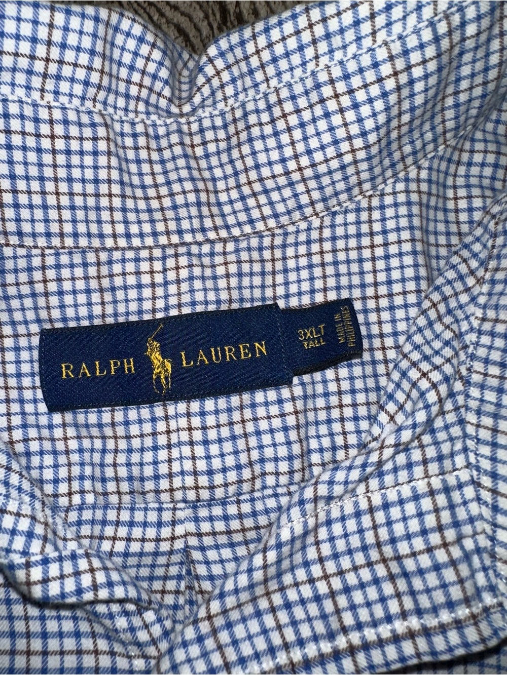 Ralph Lauren Men’s Light Blue White Micro-Check Button-Up Shirt Size 3XLT Tall